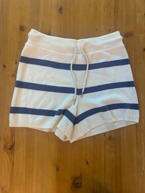 Thread & Supply Cream Knit Athletic Shorts with Navy Stripes
